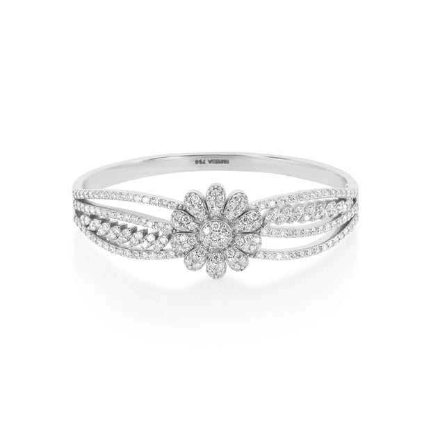 Emessa 18ct White Gold Diamond Bangle – 4.25ct Floral Design | Diamond Symphony Bangle