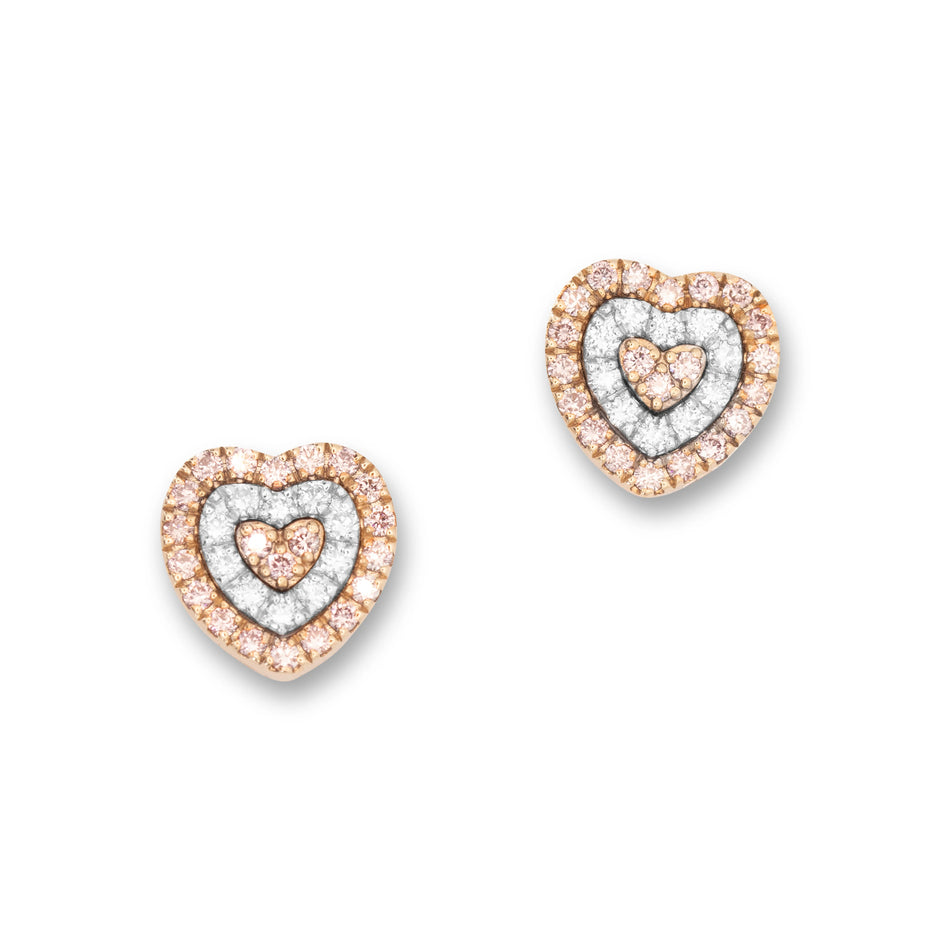 Pink & White Diamond Heart Stud Earrings, 18ct Rose Gold