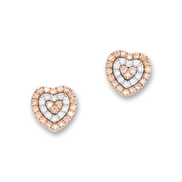 Pink & White Diamond Heart Stud Earrings, 18ct Rose Gold