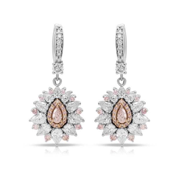 Fancy Pink & White Diamond Floral Drop Earrings in 18ct Two-Tone Gold