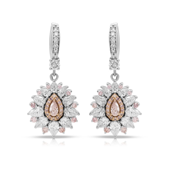Fancy Pink & White Diamond Floral Drop Earrings in 18ct Two-Tone Gold