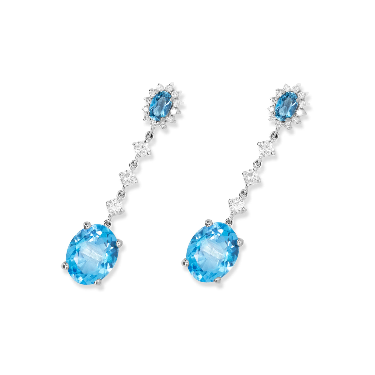 Natural Blue Topaz Diamond Earrings, 18ct White Gold