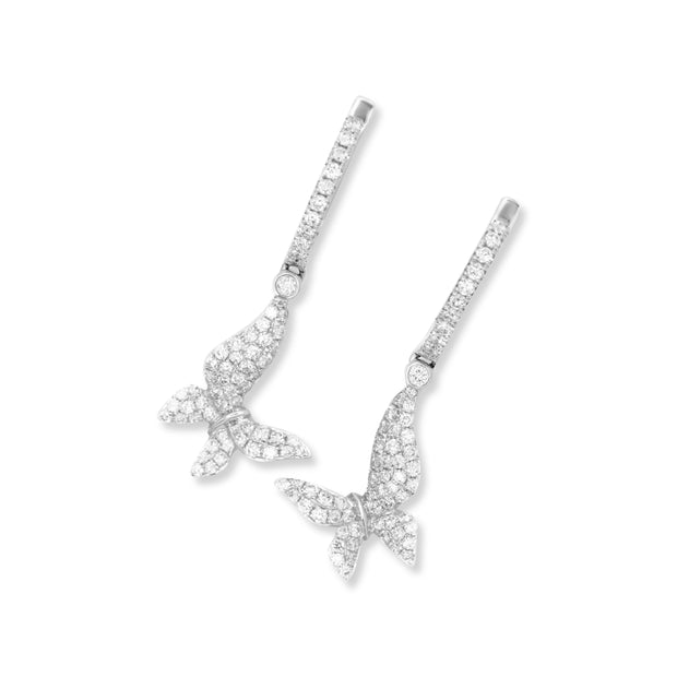 Diamond Butterfly Drop Earrings in 18ct White Gold