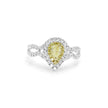 Front view of the Canary Elegance ring featuring a vivid natural yellow canary diamond and white diamond halo.