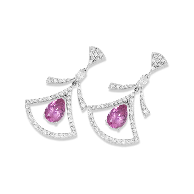Pink Tourmaline Diamond Drop Earrings, 18ct White Gold