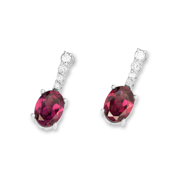18ct White Gold Rubellite & Diamond Drops