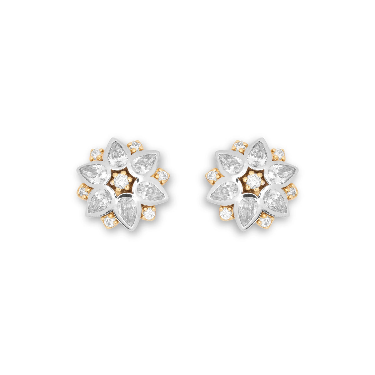 Round & Pear-Cut Diamond Cluster Earrings in 18ct Yellow and White Gold
