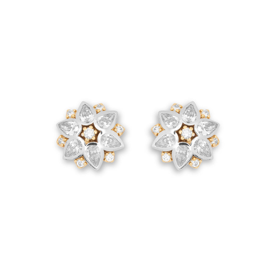 Round & Pear-Cut Diamond Cluster Earrings in 18ct Yellow and White Gold