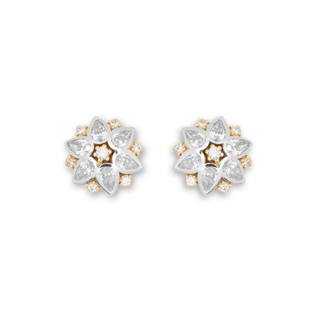 Round & Pear-Cut Diamond Cluster Earrings in 18ct Yellow and White Gold