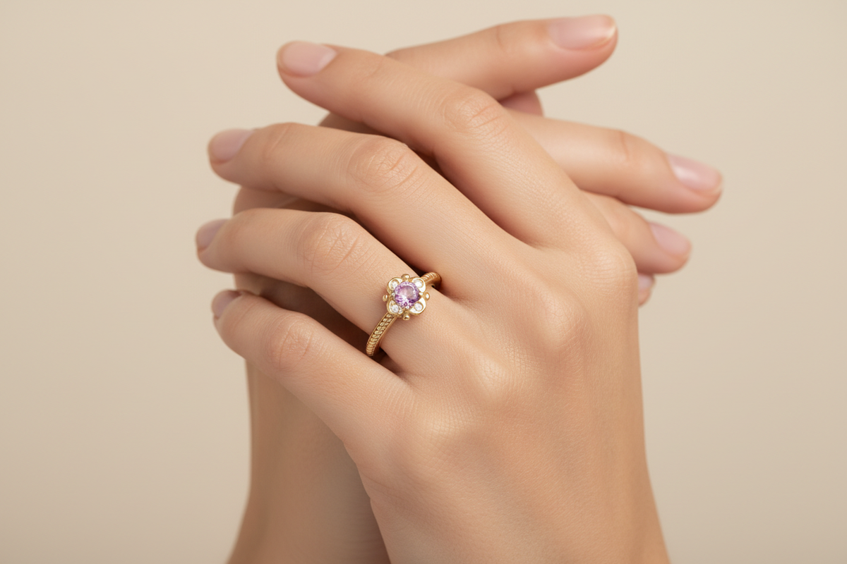14ct Yellow Gold Pink Sapphire Ring