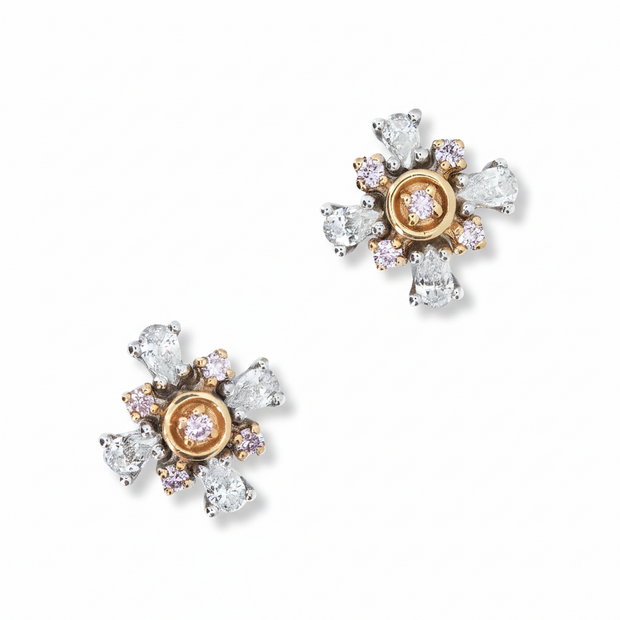 Pink & White Diamond Snowflake Cluster Earrings in 18ct Rose Gold