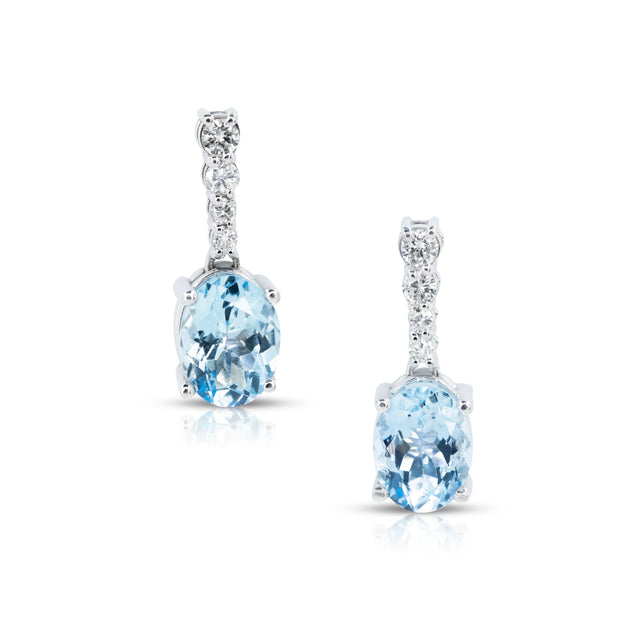Aquamarine & Diamond Drop Earrings in 18ct White Gold