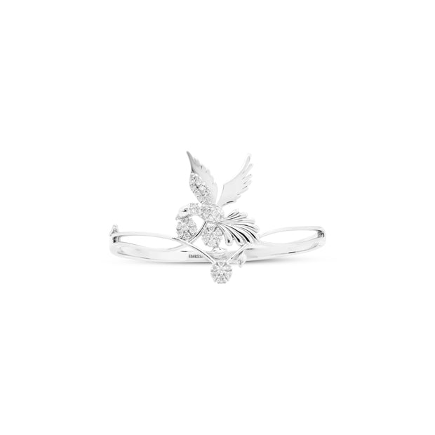 18ct White Gold Diamond Bird & Floral Motif Bangle – 1.00ct Round Brilliant Diamonds by Emessa