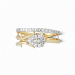 Front view of diamond leaf bypass ring in solid 18ct two-tone gold featuring a pear-shaped natural diamond cluster set in white gold (0.70ct total).
