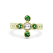 Front view of the Tsavorite Radiance ring with white sapphire and green tsavorite accents in 18ct white gold.