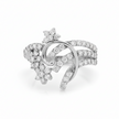 Front view of 18ct white gold floral diamond cluster ring set with 54 round brilliant-cut diamonds totalling 1.02ct in a pierced flower design.