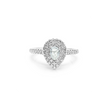 Front view of Ruby Arch ring in 18ct white gold featuring a pear-shaped natural diamond