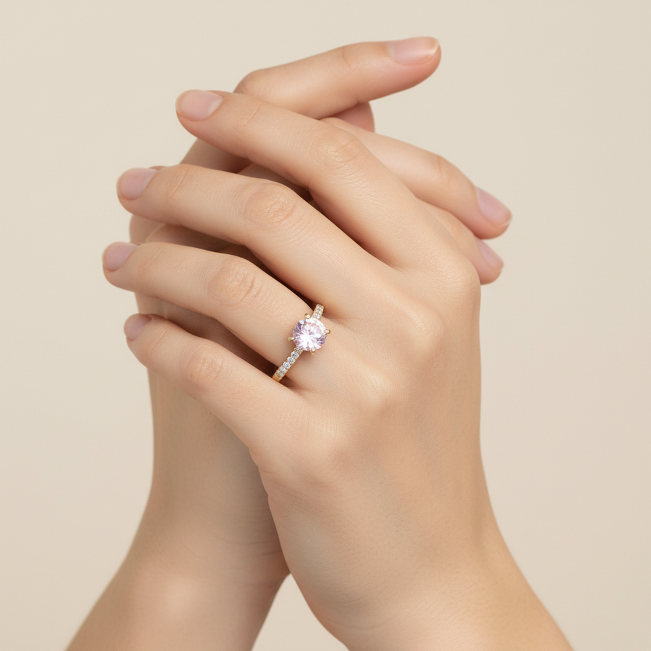 18ct Yellow Gold Morganite & Diamond Ring